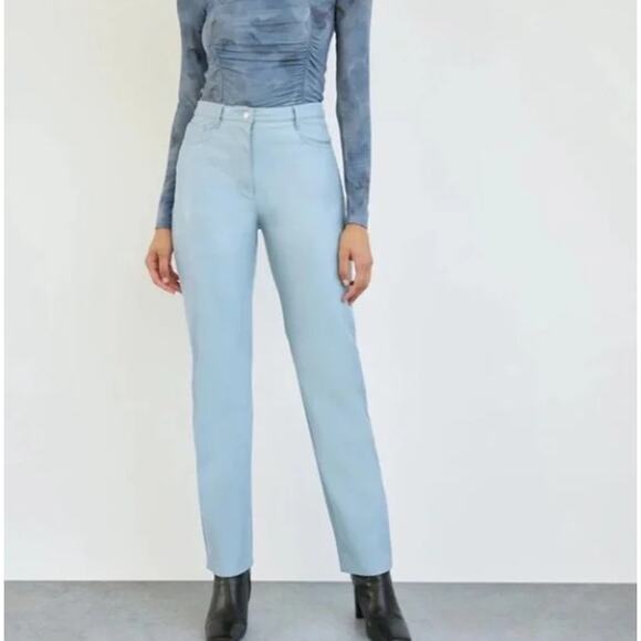 Aritzia Pants - Artizia Wilfred Melina Pant High Waisted Vegan Leather Pants Light Blue 4